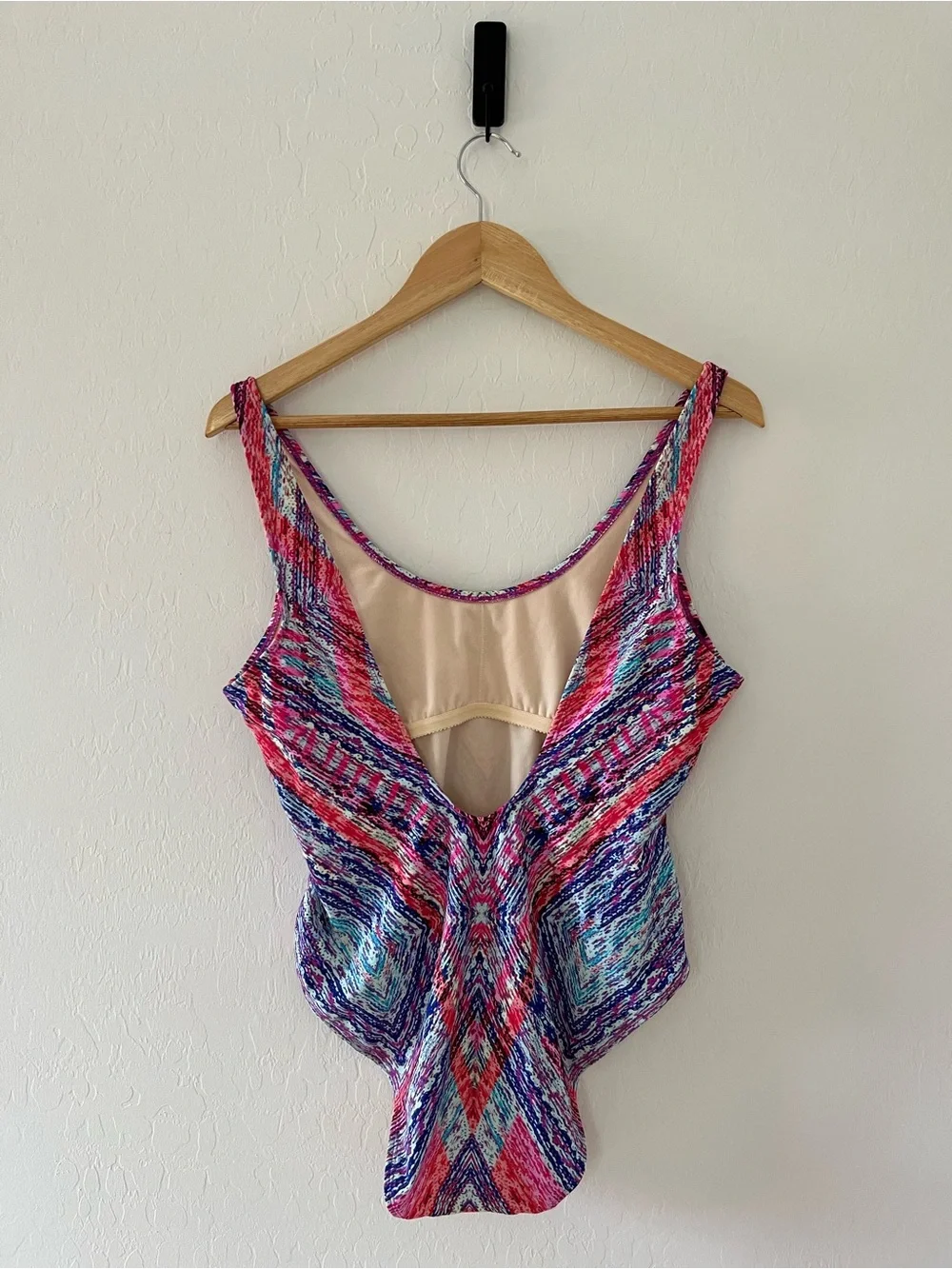 Vanilla/Beach Pink, Blue & Teal 90s Inspired Patterned One-Piece Swimsuit - Picture 3 of 7